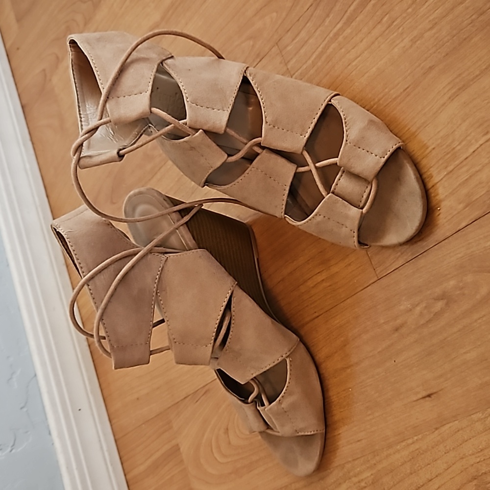 Charlotte Russe nude faux suede lace up wedges - size 7